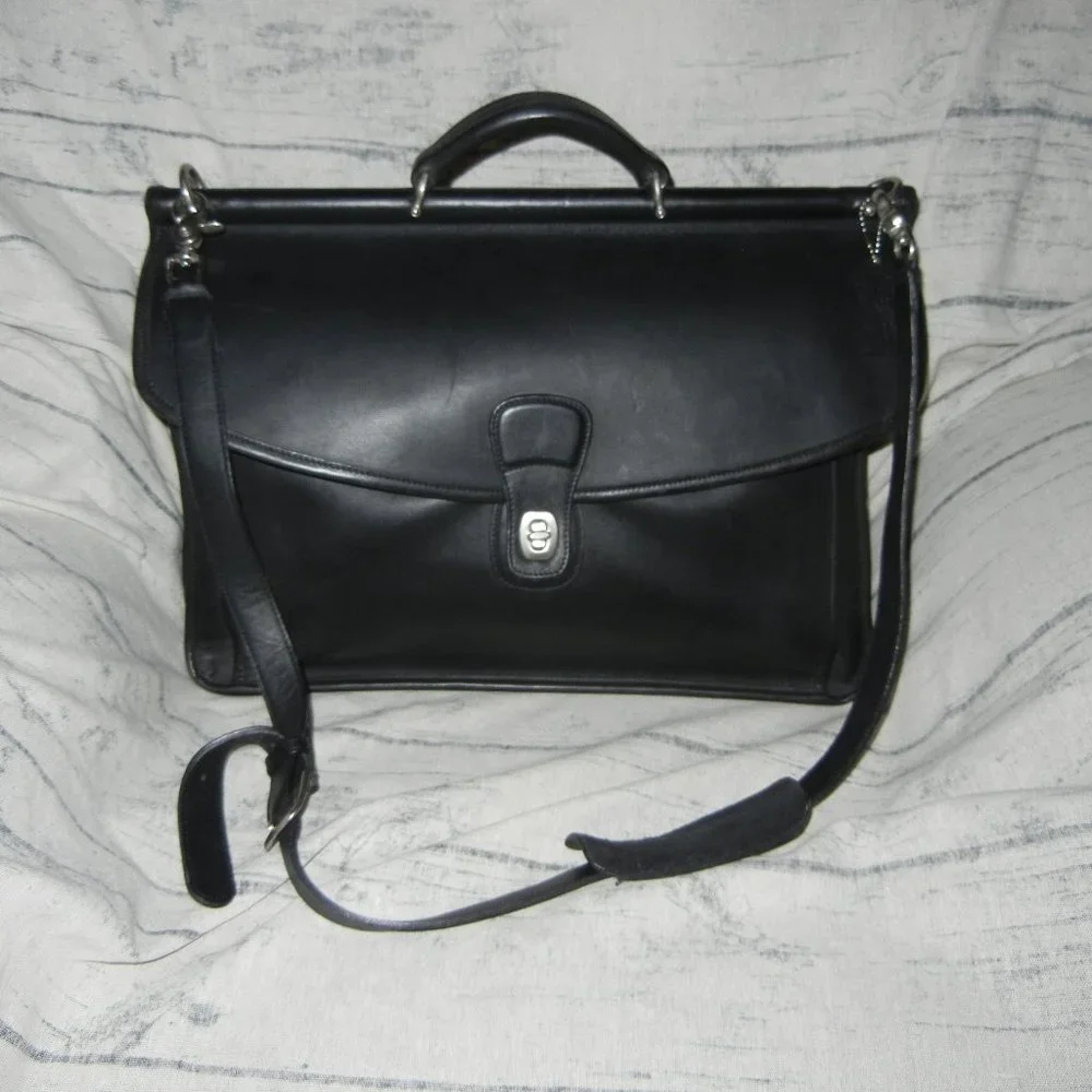COACH Vintage Beekman Black Leather Dowel Rod Briefcase 5266